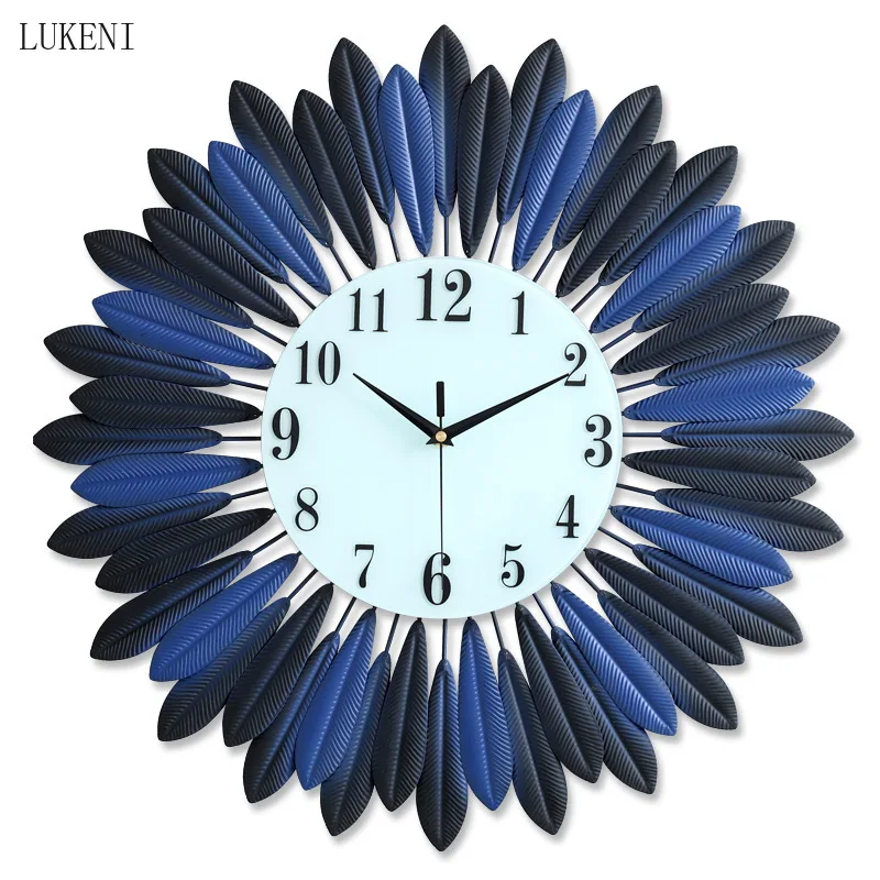 Round 50cm Gold Blue Watches Iron Creative Clock Wall Modern Design Living Room Metal Fashion Home Decoration | Дом и сад