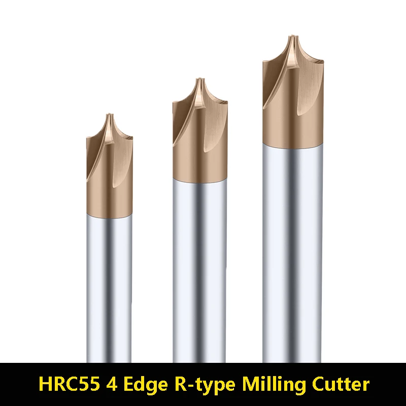 

Фрезы из вольфрамовой стали BEYOND HRC55 с 4 канавками, R-образные концевые фрезы с твердым покрытием, анти-дуговая фаска, 1 шт.