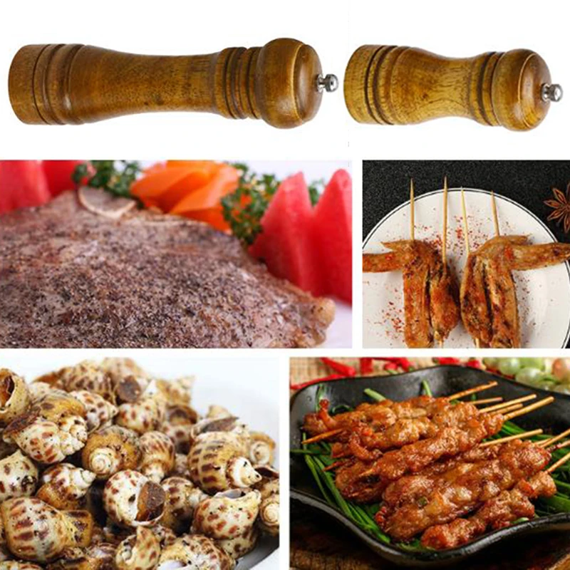 

Salt And Pepper Grinder Mill Rubber Wood Spices Shakers Seasoning Home