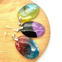 2pcspack fashion natural semi precious stone agate pendants colorful oval shape diy for making necklace bracelets 29x43mm size