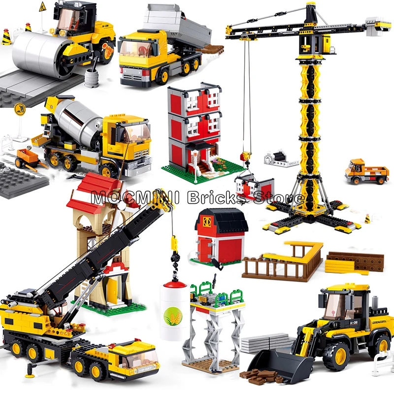 Конструктор Модель городской экскаватор кран бульдозер самосвал цементный