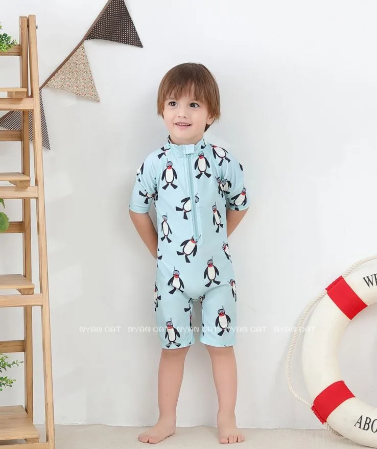 New Summer Boy Baby Swimwear+Hat 2Pcs Set Penguin Animals Swimming Suit Infant Toddler Kids Children Swimwear Kids Beach Bathing
