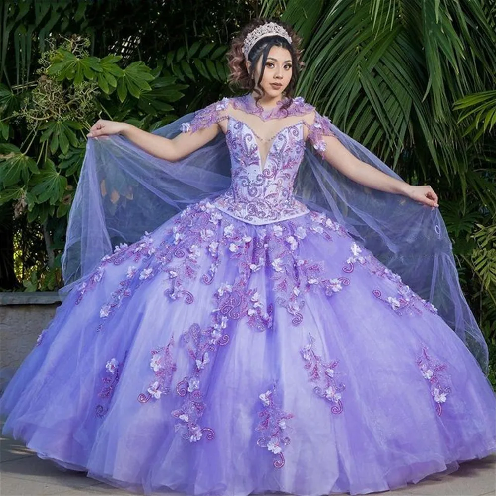 

ELegant Light Purple Quinceanera Dresses Lace Appliqued Beaded Corset Vestido De 15 Anos Puffy Skirt Sweet 16 Dress