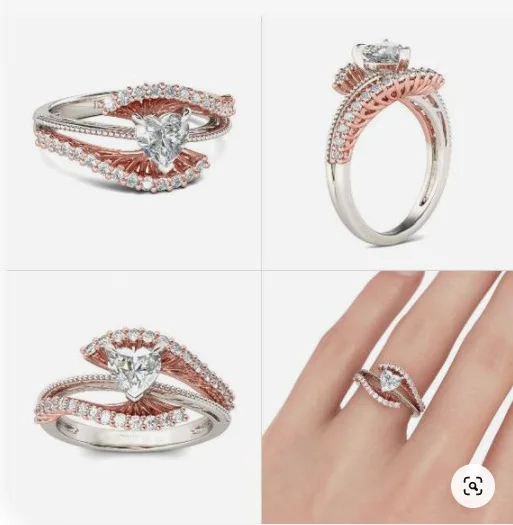 

Vintage Female Love Heart Crystal Ring Charm Rose Gold Color Bride Wedding Rings For Women Cute White Zircon Engagement Ring