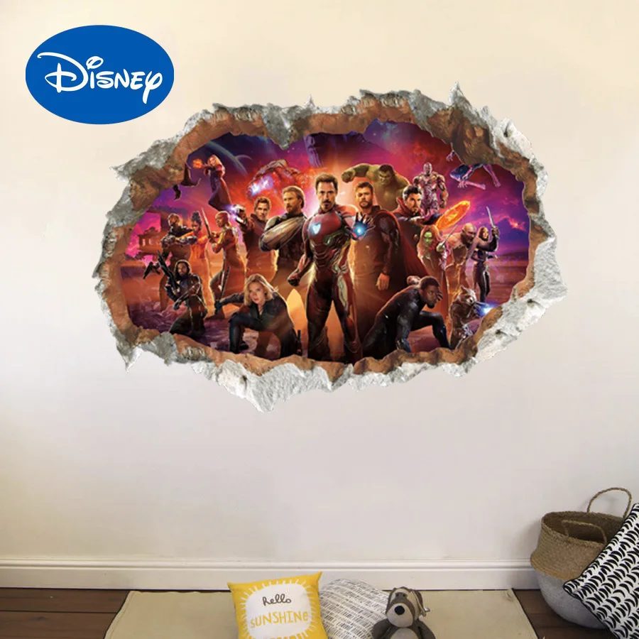 

Authentic Disney Iron Man Broken Wall Decoration Heroes Mural Dormitory Background Bedroom Avengers Wall Stickers Wall Decor