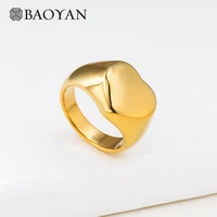 baoyan vintage big gold finger rings hexagon heart stainless steel rings fashion titanium wedding engagement rings for women men
