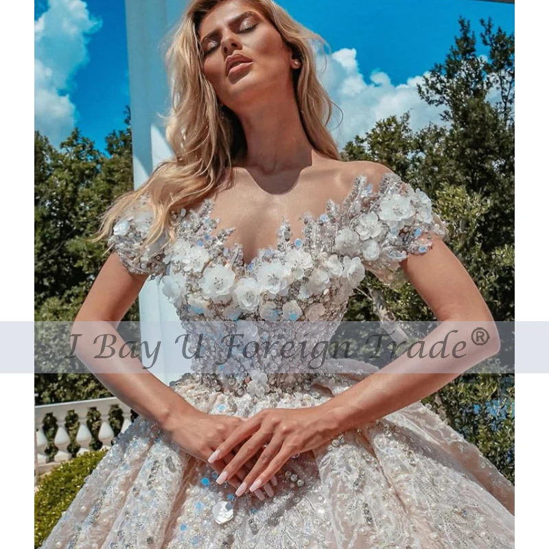 

Роскошное прозрачное Тюлевое свадебное платье цвета шампанского, сексуальное цельное бальное платье с открытыми плечами и бисером, 2020