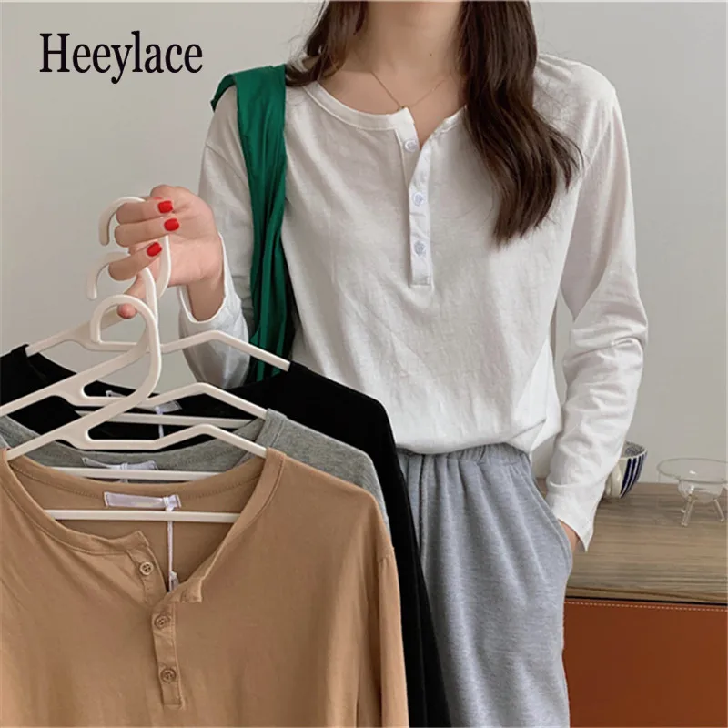 

Новинка 2021, Женская весенне-осенняя футболка, базовые модные повседневные топы в Корейском стиле для женщин, 4 цвета