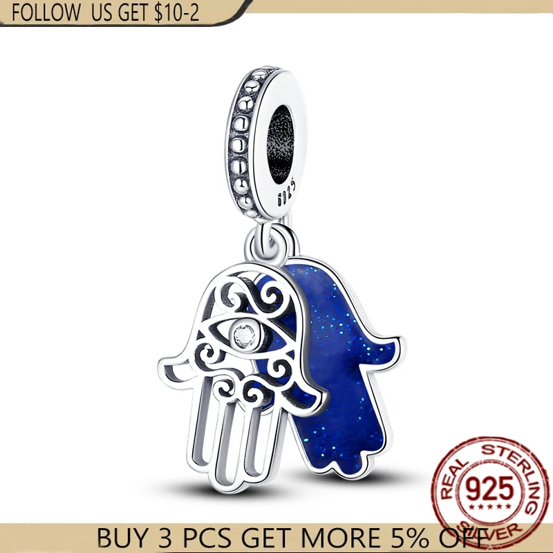 

Blue Enamel Palm Pendant With Zircon Palm Eye 925 Sterling Silver Beads Charms Fit Pandora Bracelet Bangle Making Women Jewellry