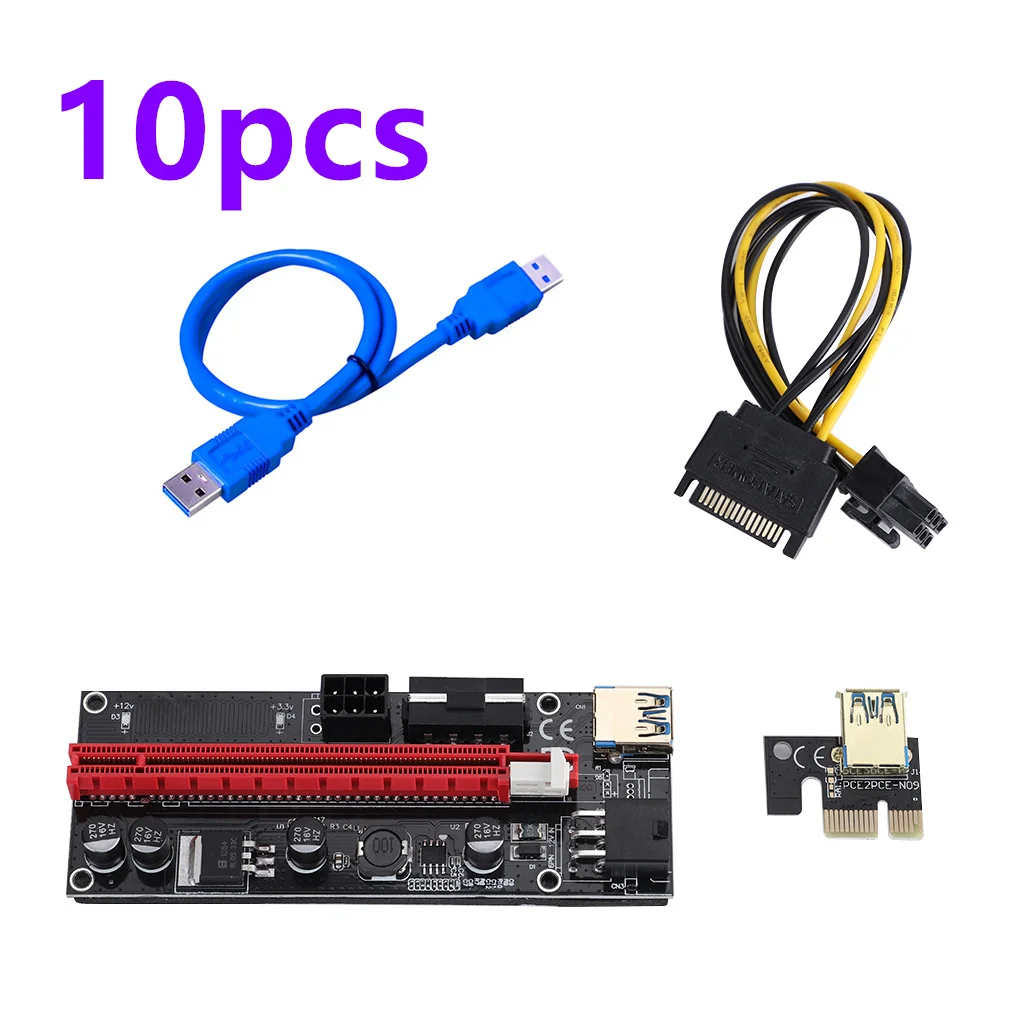 10 шт. PCI-E pcie Riser 009 Express 1X 4x 8x 16x расширитель PCI E USB Riser 009S двойная 6-контактная карта адаптера SATA 15pin для майнера BTC - изображение
