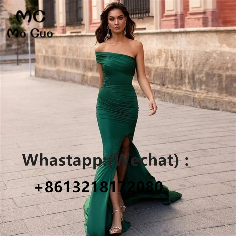 Женское вечернее платье на одно плечо длинное эластичное атласное с Боковым