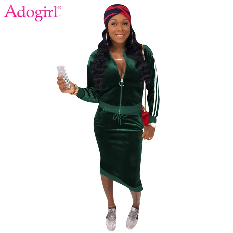 Adogirl 2019 Рождественский Бархатный комплект из двух предметов платье с боковой