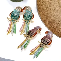 1pair colorful ful crystal rhinestone bling bling wedding jewelry long animal big parrot bird statement stud earrings for women