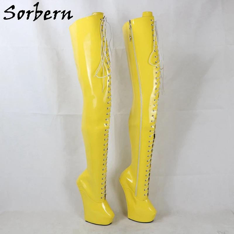 

Sorbern Extreme High Heel 85cm Hard Shaft Hoof Sole Wedge Platform Fetish Heelless Lace Up Horse Boot Long Custom Color