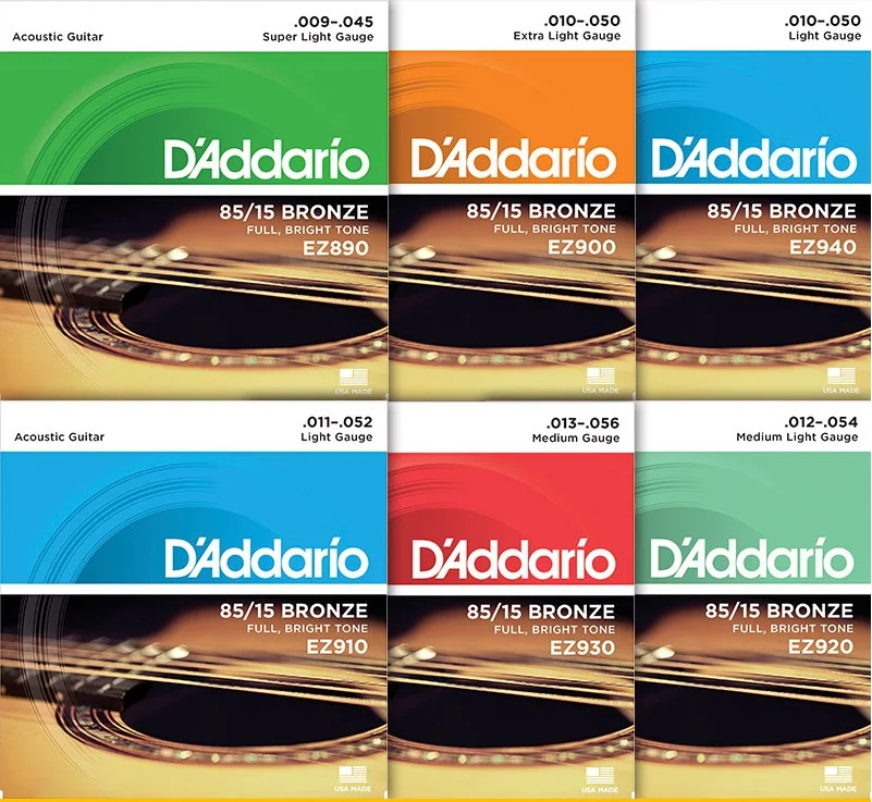 

D'Addario EZ910 EZ890 EZ900 EZ920 EZ930 Great American Bronze Acoustic Daddario Guitar Strings, Made in USA