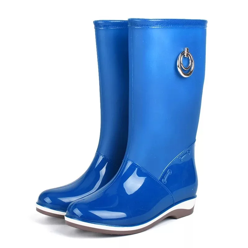 Женские сапоги бархатные непромокаемые резиновые модные всесезонные теплые с