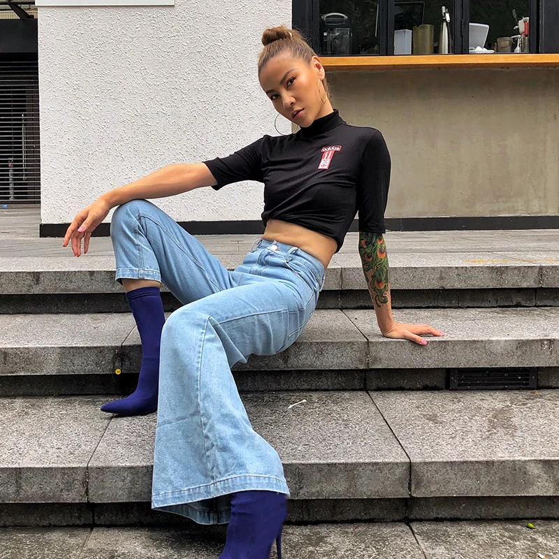 Женские джинсы CHICEVER осенние свободные с высокой талией модная уличная одежда