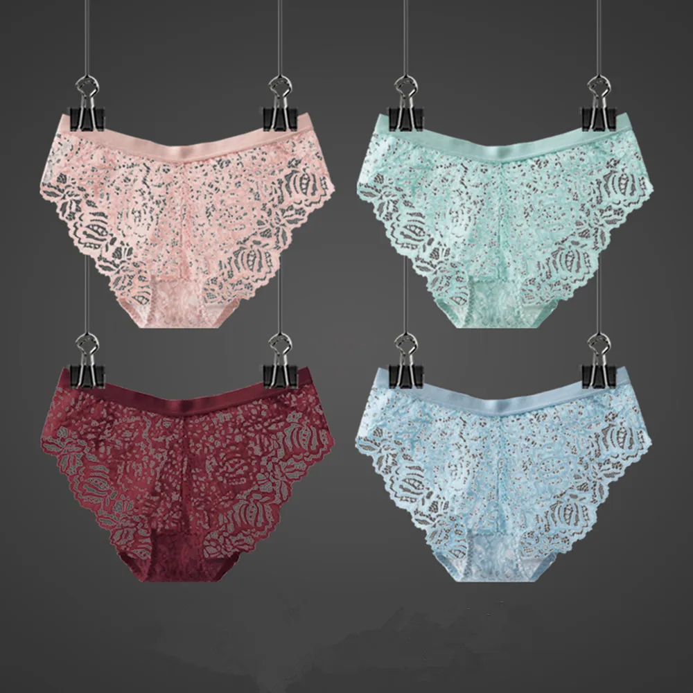3 шт. женские прозрачные кружевные брифы с низкой посадкой|Женские трусики| |