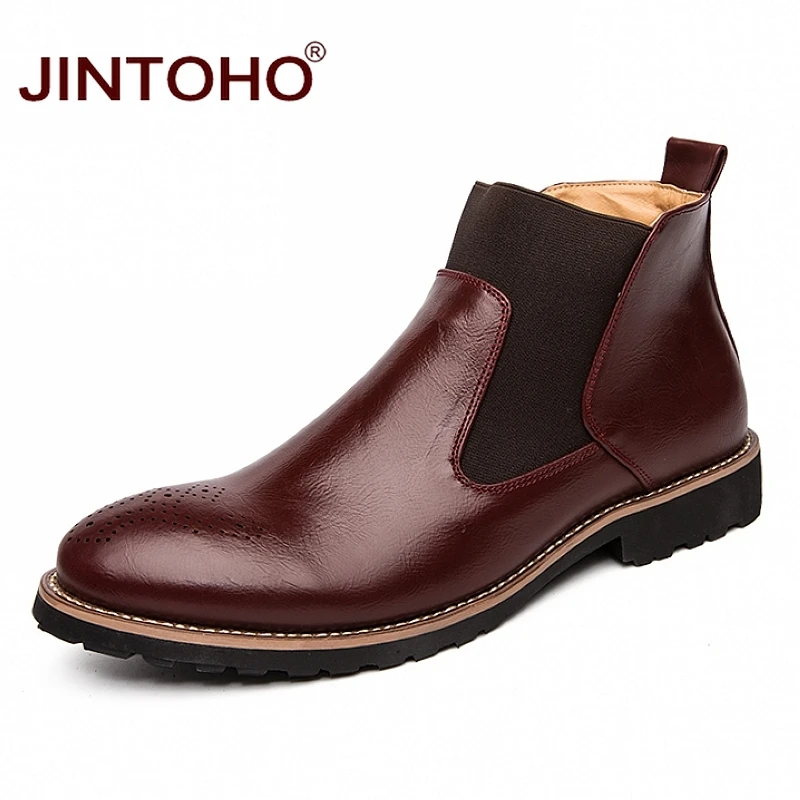 JINTOHO/Модная Мужская зимняя обувь из натуральной кожи; зимние мужские кожаные ботинки; мужские ботинки; недорогие мужские Ботильоны; коллекция года; мужские ботинки - Цвет: red brown