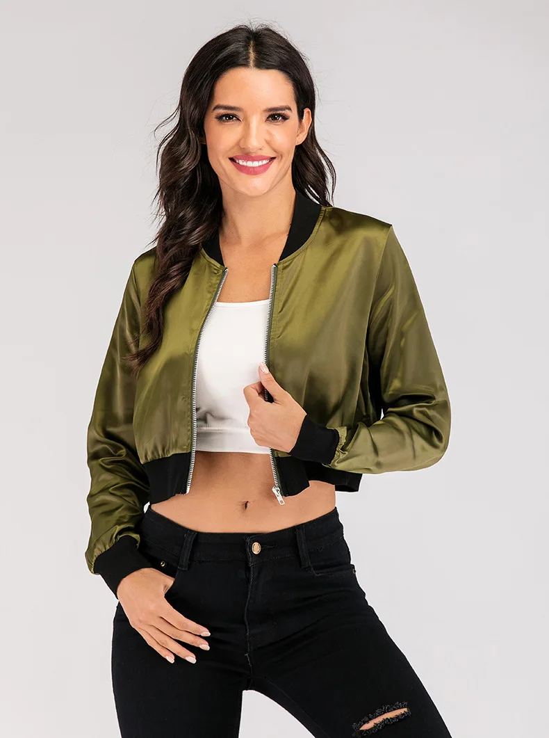 

Autumn Fashion Newest Women Coat Stand Neck Long Sleeve Zipper Short Solid Female's Jackets Coat For Sports Party Winter