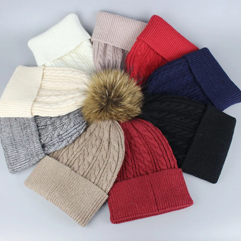 

Fashion Twist Knit Beanie Hat for Women Keep Warm Pompom Skullies Cap for Female Outdoor Ski Knitted Hat Unisex Adult Bonnet Hot