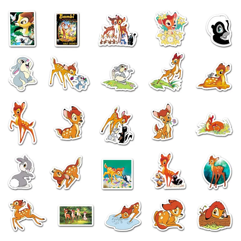 10/30/50pcs Disney Cartoon Bambi Stickers Aesthetic DIY Water Bottle Suitcase Laptop Diary Waterproof Cute Sticker Packs Kid Toy - купить по