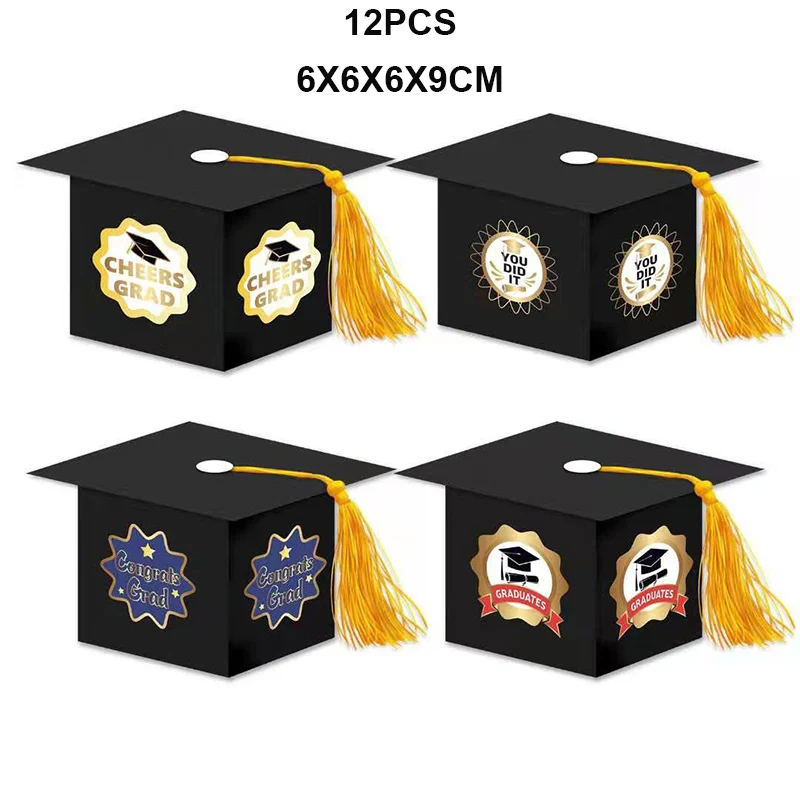 

12pcs Graduate School Party Anniversary Favor Box Hat Shape Gift Boxes 2021 Graduation School Ceremony Party Supplies Gift Box