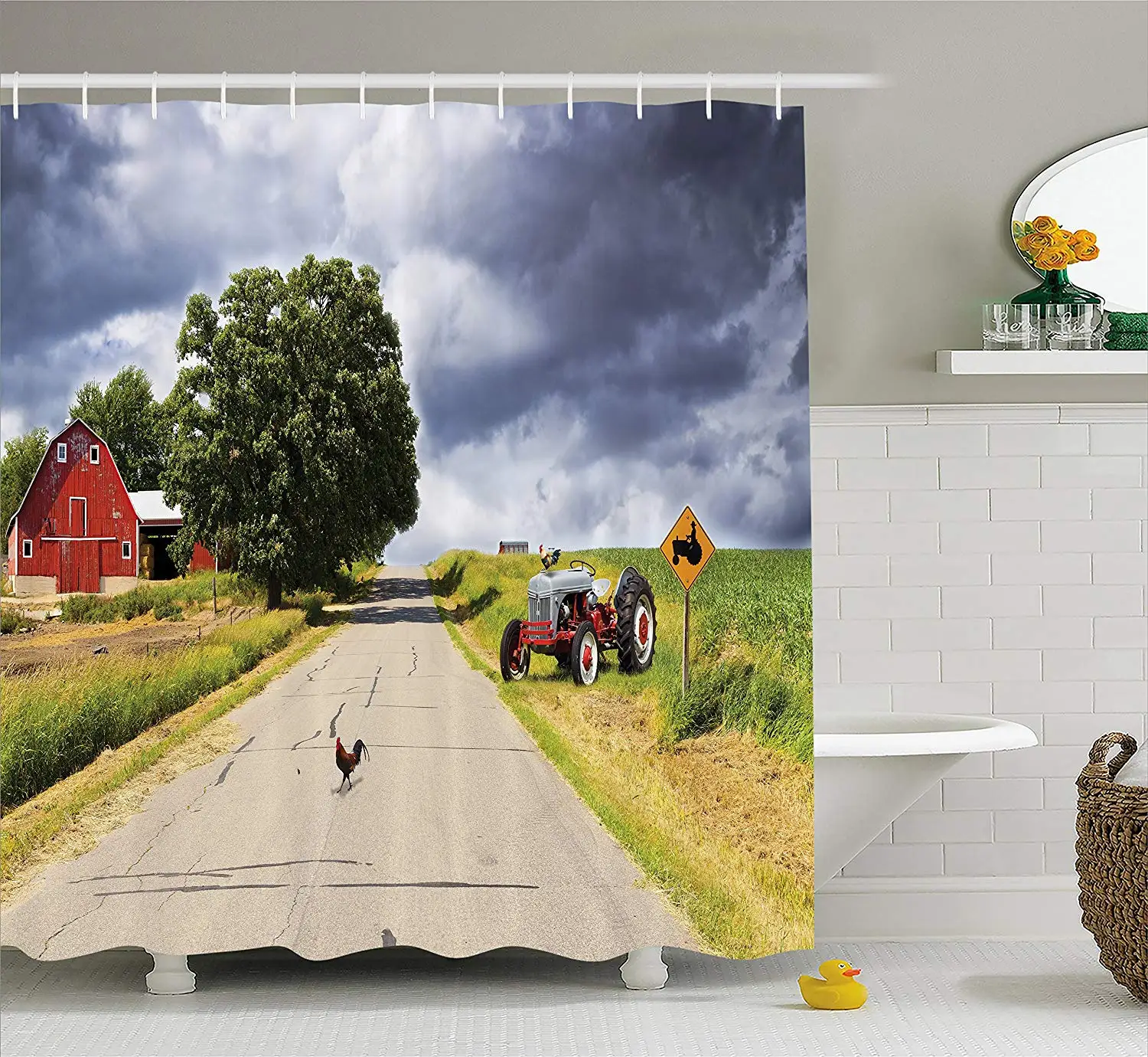 Сельская занавеска для душа сельский дом на проселочной дороге с сараем и