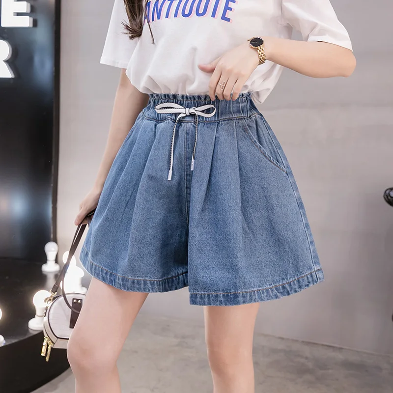 

Размера плюс летняя Высокая Талия расклешенные джинсы Джинсовые шорты для Для женщин размеры S и M L XL 2XL 3XL 4XL 5XL