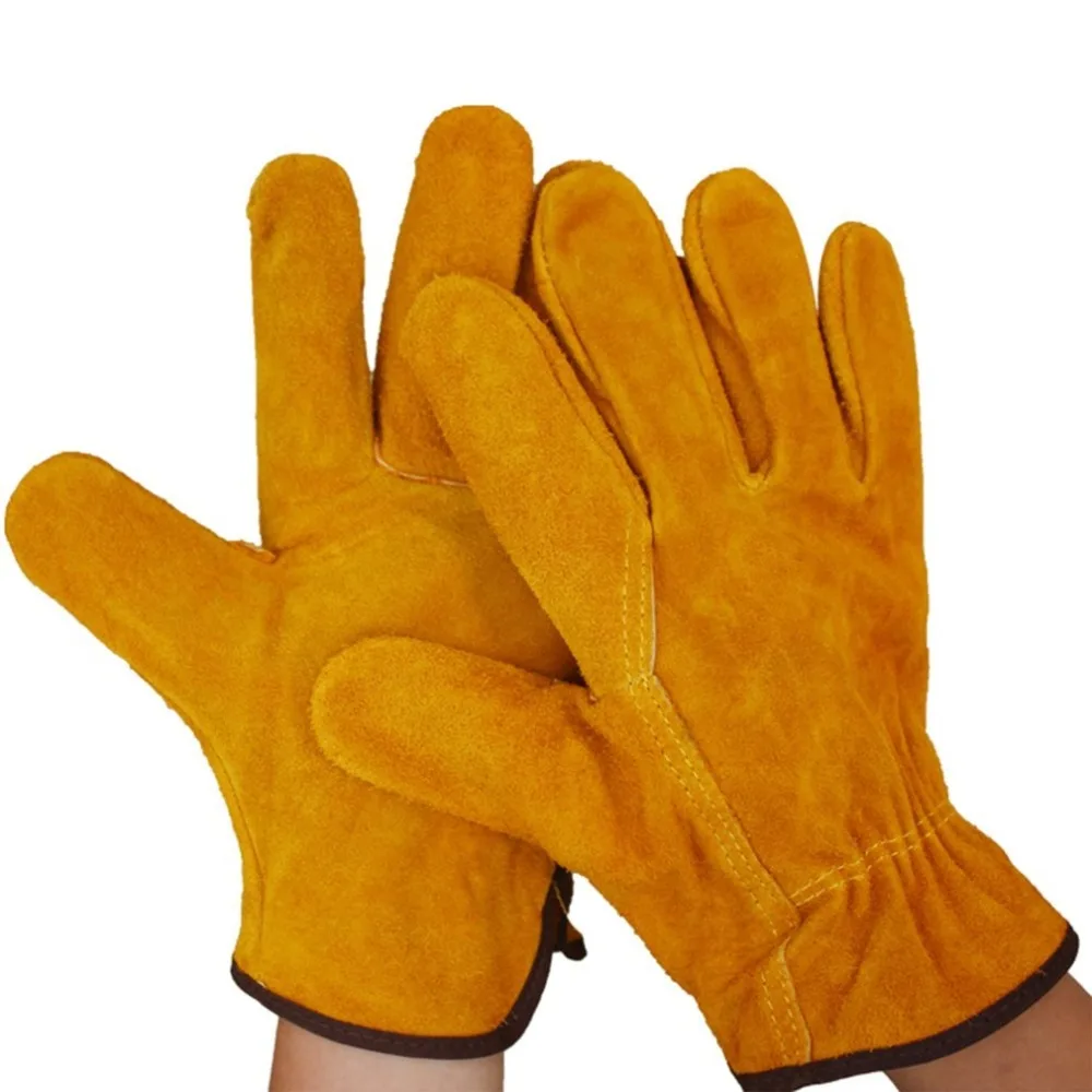 

Огнестойкие прочные желтые перчатки сварщика из коровьей кожи, перчатки для защиты от нагрева, рабочие защитные перчатки для сварки металл...
