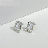 new irregular geometric transparent crystal rhinestone zircon lava texture hollow metal stud earrings for women party jewelry