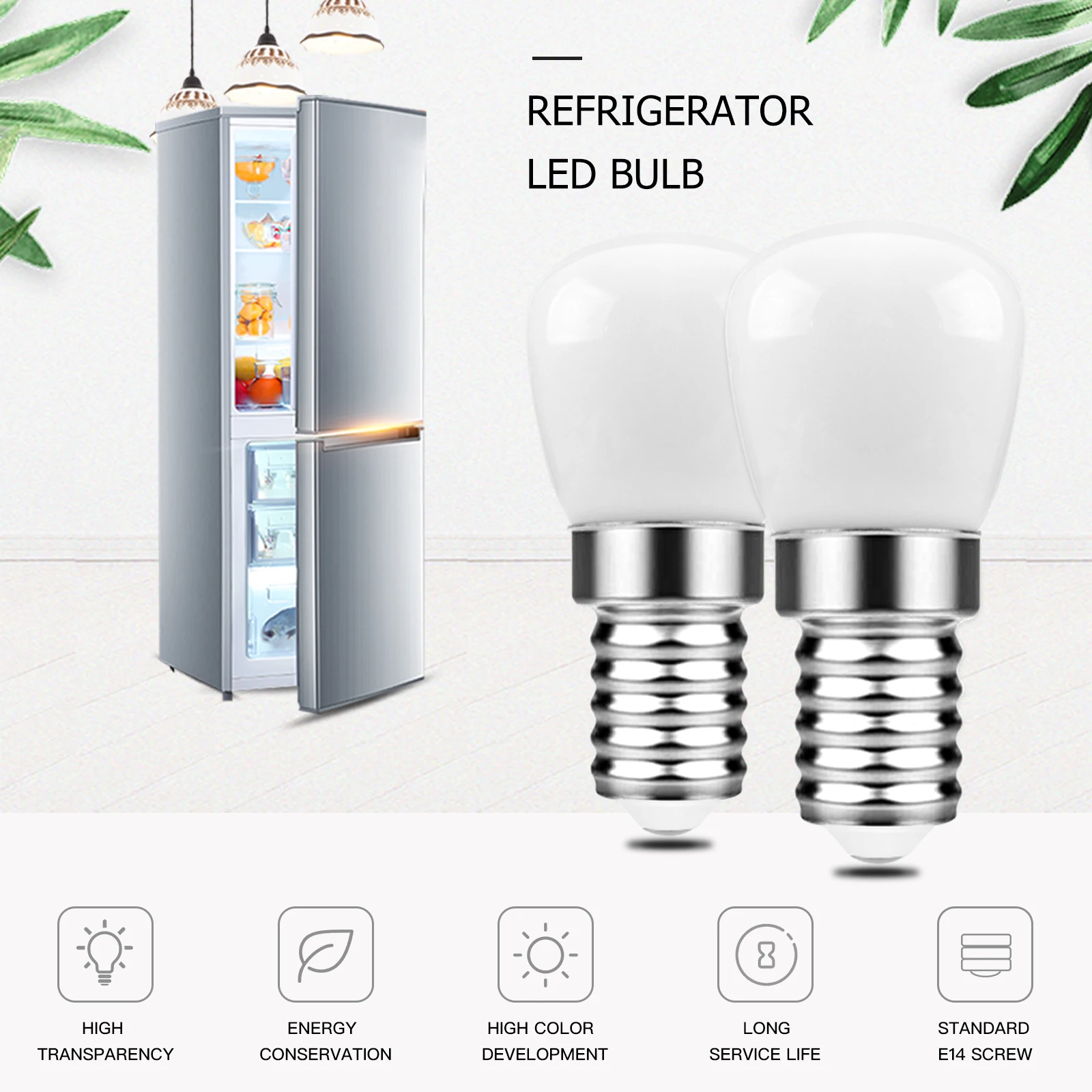 Hcnew-bombilla LED para nevera, luz blanca/cálida de ahorro de energía, 3W, E14, AC 220V