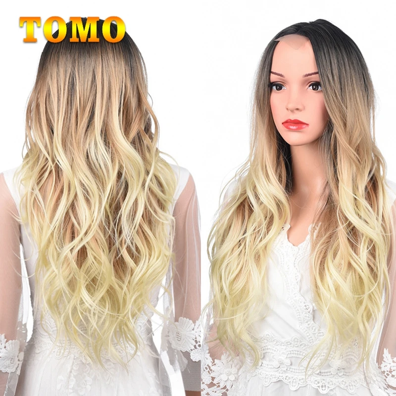 Парик Tomo с длинными волнистыми волосами Омбре черный блонд синтетический парик для косплея средней части натуральный термостойкий парик д...
