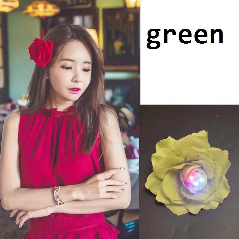 green hairclip Светильник светящийся гавайский танец хула Луау цветок лиис гирлянда ожерелье Цветочный венок для женщин и девочек на день рождения рейв неоновый светодиодный вечерние свадебные - Цвет: green hairclip
