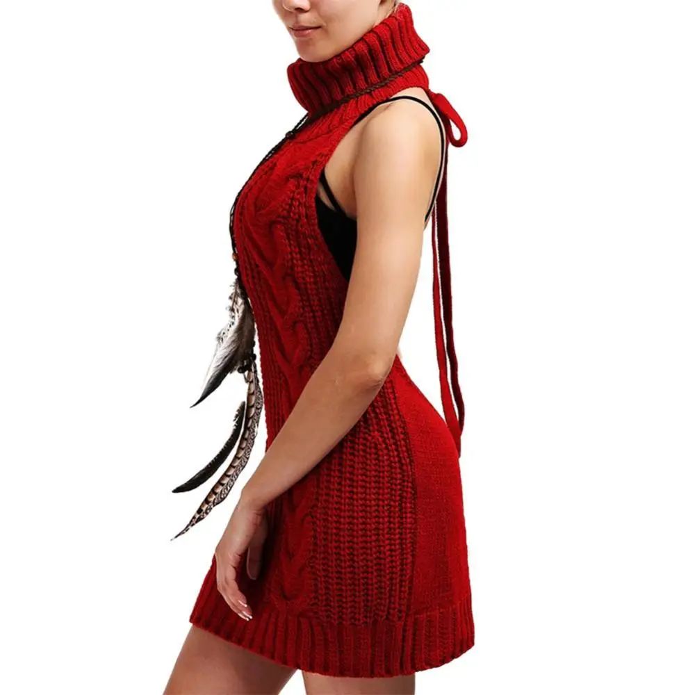 Fashion Women Sweater Sexy Backless Turtleneck Sleeveless Pullover Knit Sweater Virgin Killer...