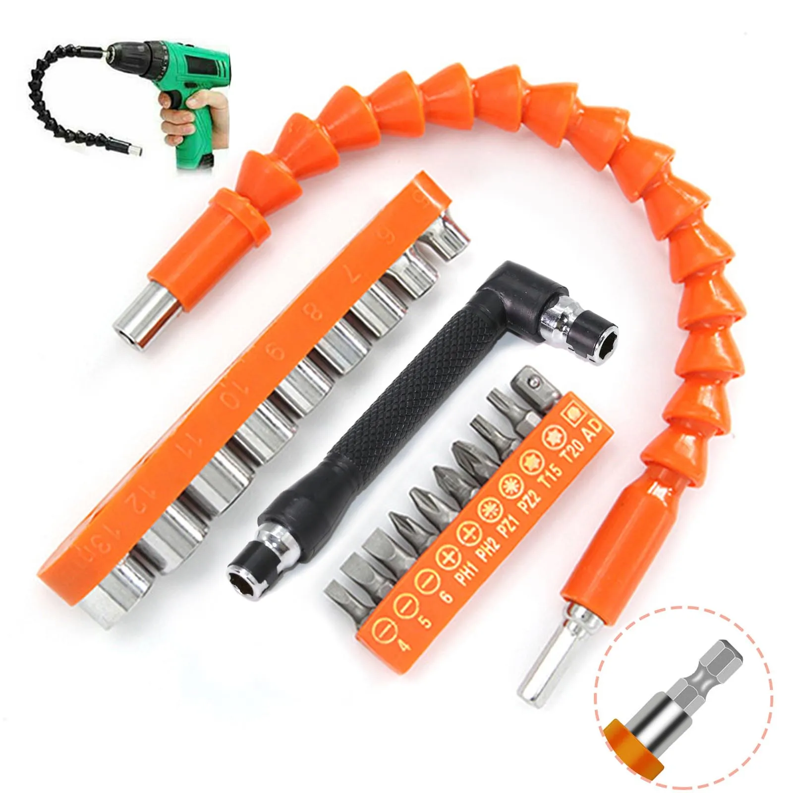 

21PCS Flexible Shaft Tool Electronics Drill Screwdriver Bit The sleeve Holder Connect Link Multitul Hex Shank Extension Snake