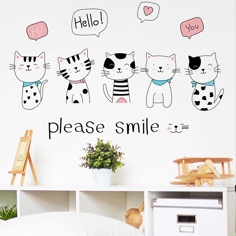 

Cartoon Smiling Cat Combination Wall Sticker bedroom living room kids rooms decoration for home decor stickers nursery wallpaper