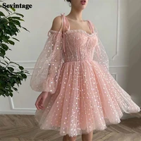 sevintage rose pink mini homecoming dresses ruffles long puffy sleeves hearty prom dress boning straps wedding party gowns 2021