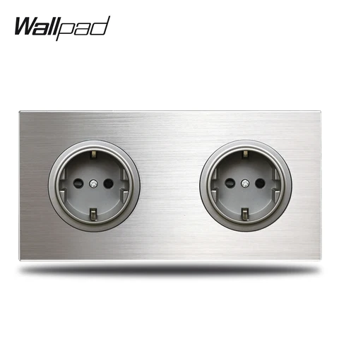 Wallpad grijs 2 bende dubbele eu muur elektrische uitlaatbus Duitse plug zilver geborsteld aluminium paneel dubbele plaat 172 * 86 mm
