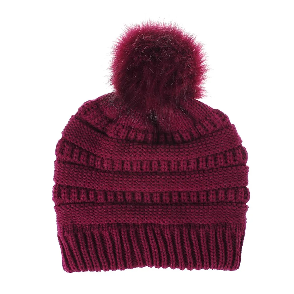 Women Girls Hat Keep Warm Winter Caps Foe Hairball Knitted Hats Wool Hemming Fur Ball 8 Colors Solid Ski | Аксессуары для одежды