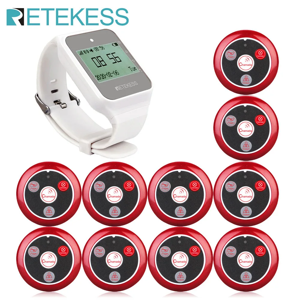 Беспроводная система вызова Retekess TD108 часы приемник + 10 португальских