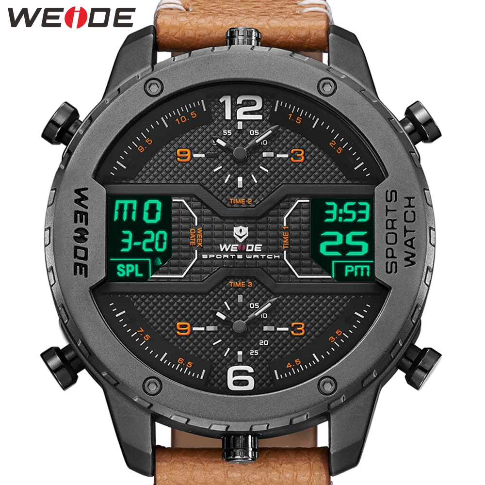 Weide кварцевые мужские наручные часы с кожаным ремешком водонепроницаемые черные