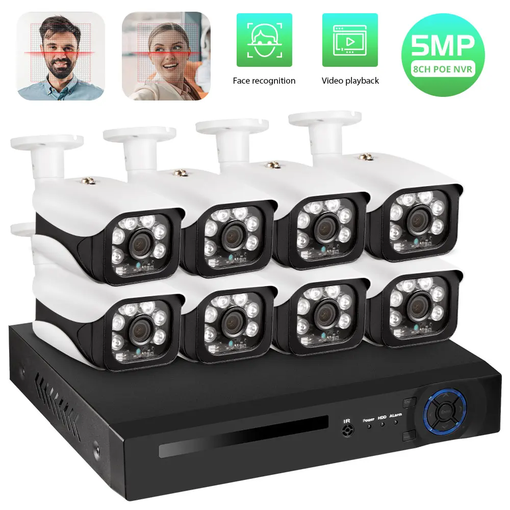 Fuers CCTV Системы 8CH NVR 5.0MP POE Камера наблюдения H.265 Водонепроницаемая Безопасности