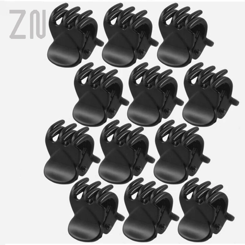 

ZN 12 pcs/sets Fashion Women crab Hair claw clip Girls Black Plastic Mini Hairpin Claws Hair Clip Clamp For Women Gifts
