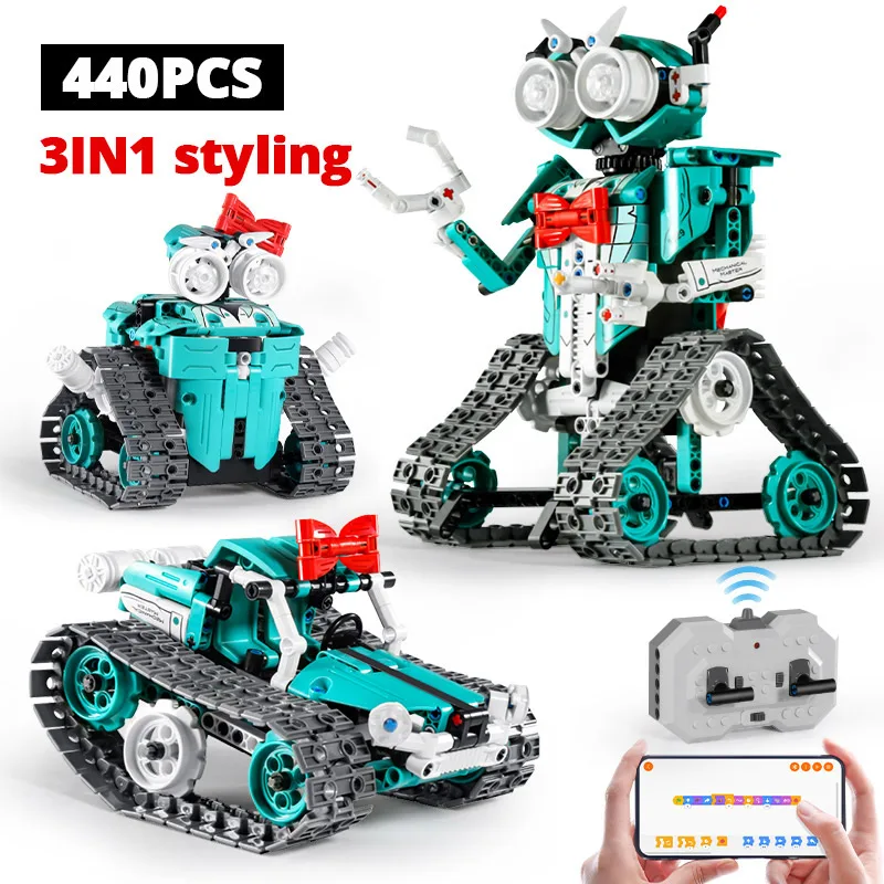 3 in 1 Competition Technical RC Car Robot Building Blocks DIY APP Programming Remote Control Bricks Toys For Children Boys Gifts | Игрушки и