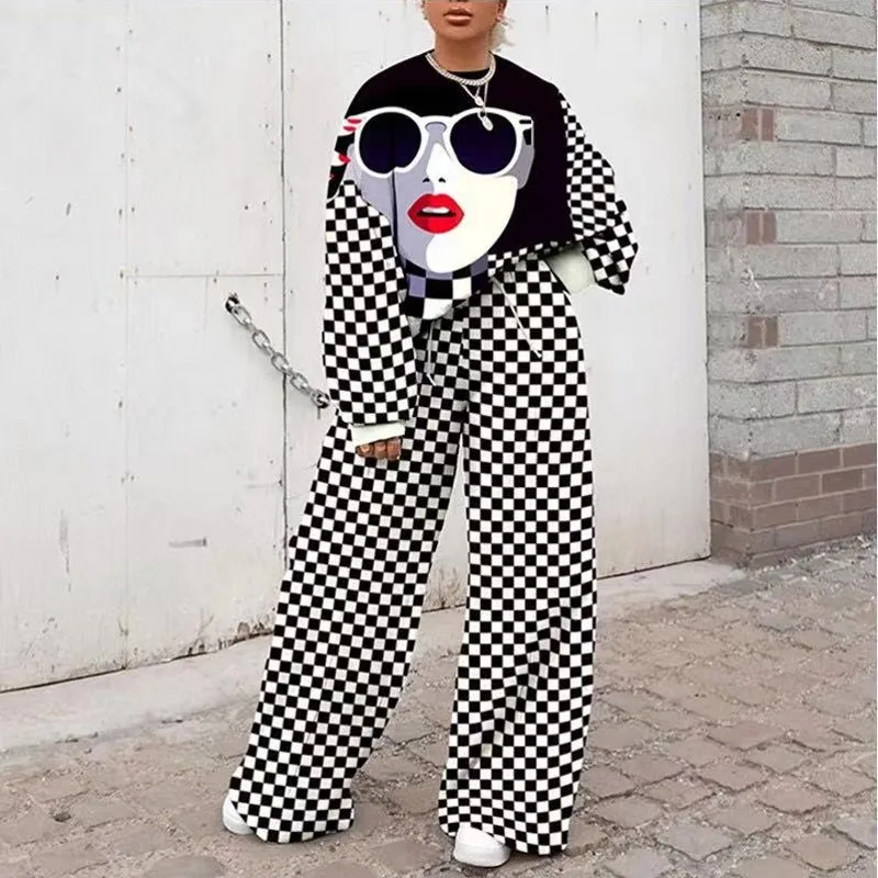 

Женский костюм с принтом, осенне-зимний комплект из двух предметов, с круглым вырезом, однотонный пуловер с принтом в африканском стиле