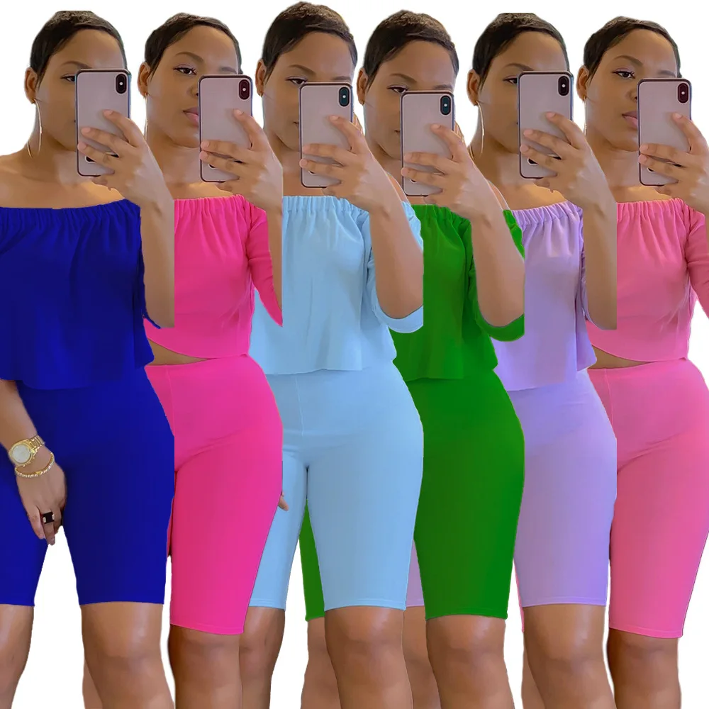 

Женский летний комплект одежды из 2 предметов, спортивные костюмы 2021 с велосипедными шортами, короткий топ для фитнеса, джоггеры MM010
