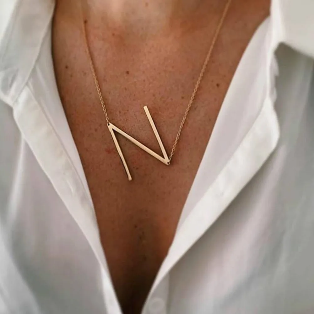 Zciti Large Initials Necklace Stainless Steel Letter Pendant Choker A-Z Women Modern Jewelry Big | Украшения и аксессуары