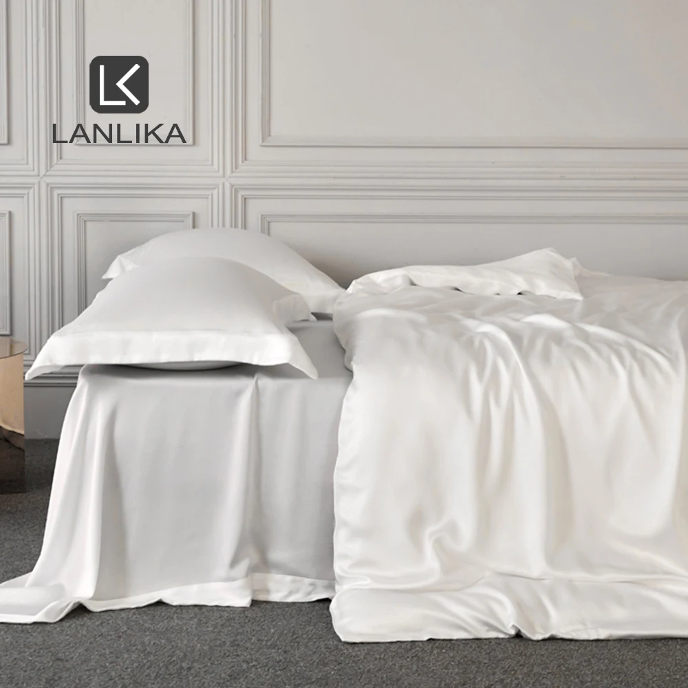 Lanlika 2020 благородный белый 100% натуральный шелк Комплект постельного белья 25 Momme