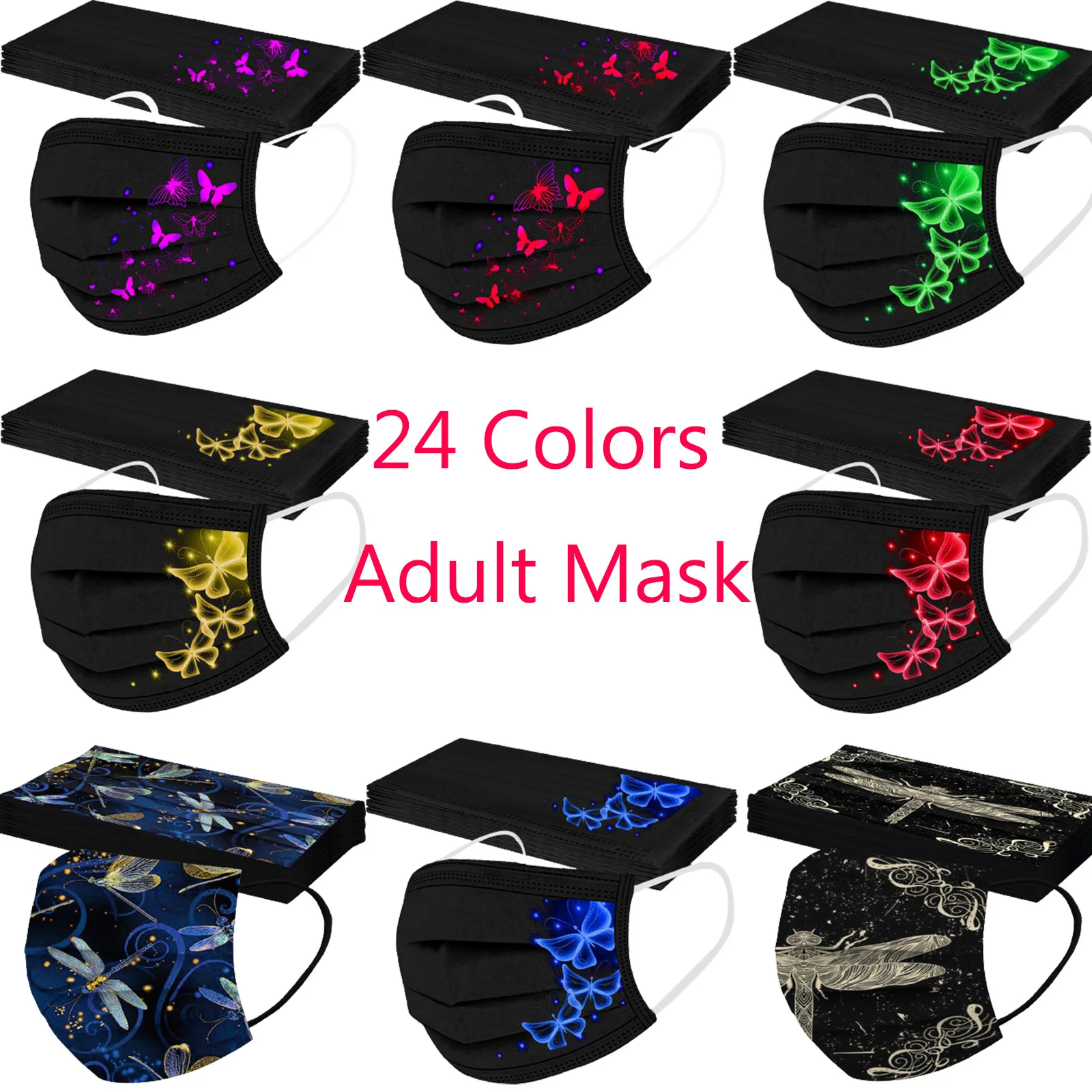 Маска для лица с 24 узорами взрослых черная дышащая маска со - Цена: 162.26